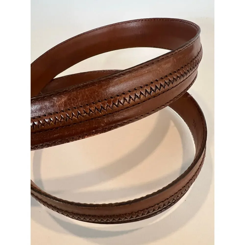 Johnston & Murphy Made in Italy Brown Leather Belt Solid Brass Size 38 SG